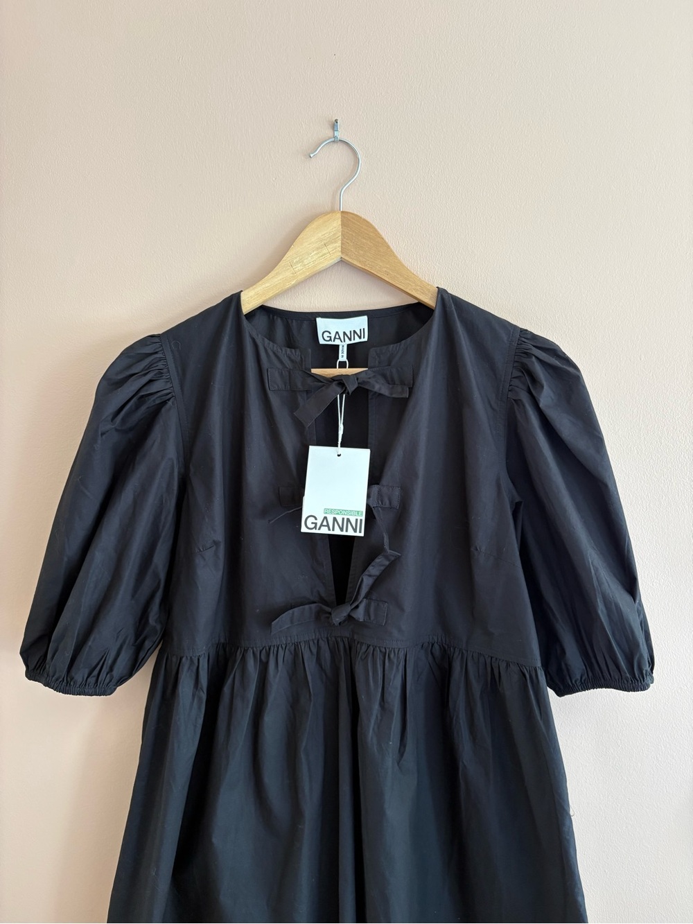 Ganni Black Puff-Sleeve Mini Dress - Picture 3 of 5